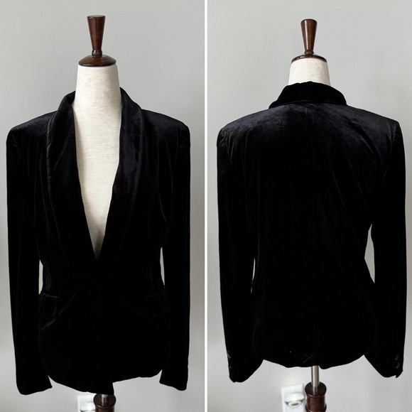 Like new! 1. STATE Revolve Velvet Tuxedo Blazer Unique Collar Color: Rich Black - Picture 2 of 10